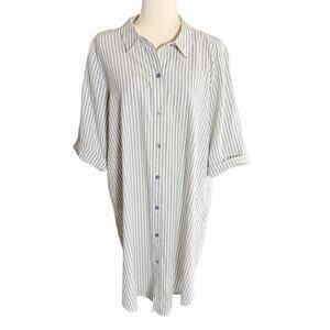 EILEEN FISHER Blue White Stripe Hemp Organic Cotton Shirt Dress Petite M PM